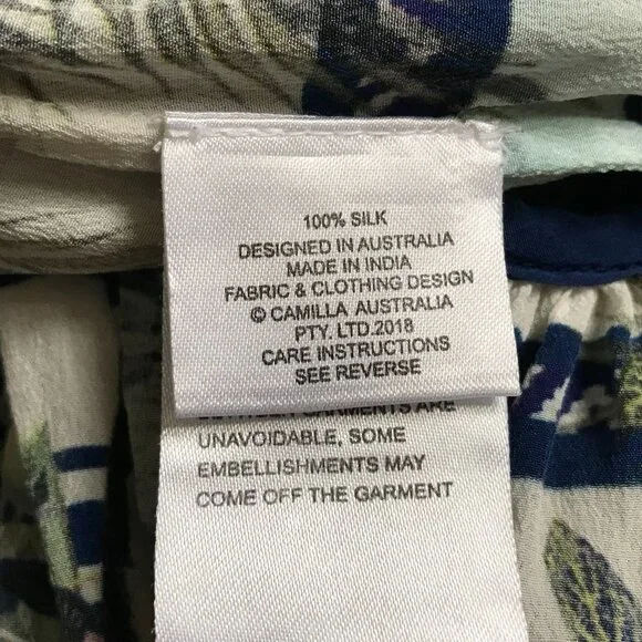 Camilla A-Line Frill Mini Dress Womens XS Blue Silk Floral Stripe Long Sleeve - Picture 9 of 14